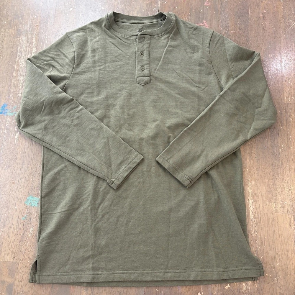 Woolx Jackson Henley Shirt Mens Large Green Merino Wool Long Sleeve Thermal